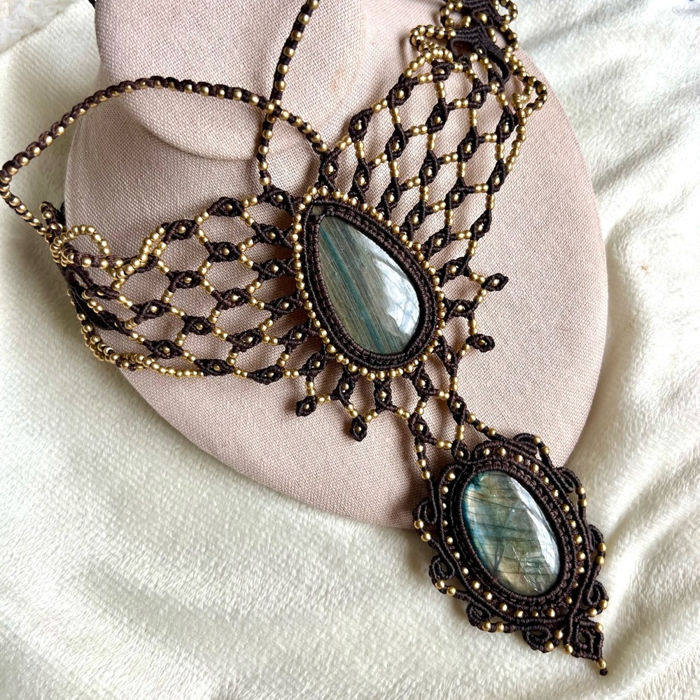 OMG! STUNNING GODDESS Hemp + Flash Labradorite Statement Necklace OOAK - Picture 4 of 6